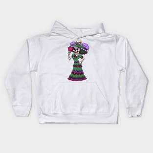 Mexican Catrina With Hand Fan Kids Hoodie